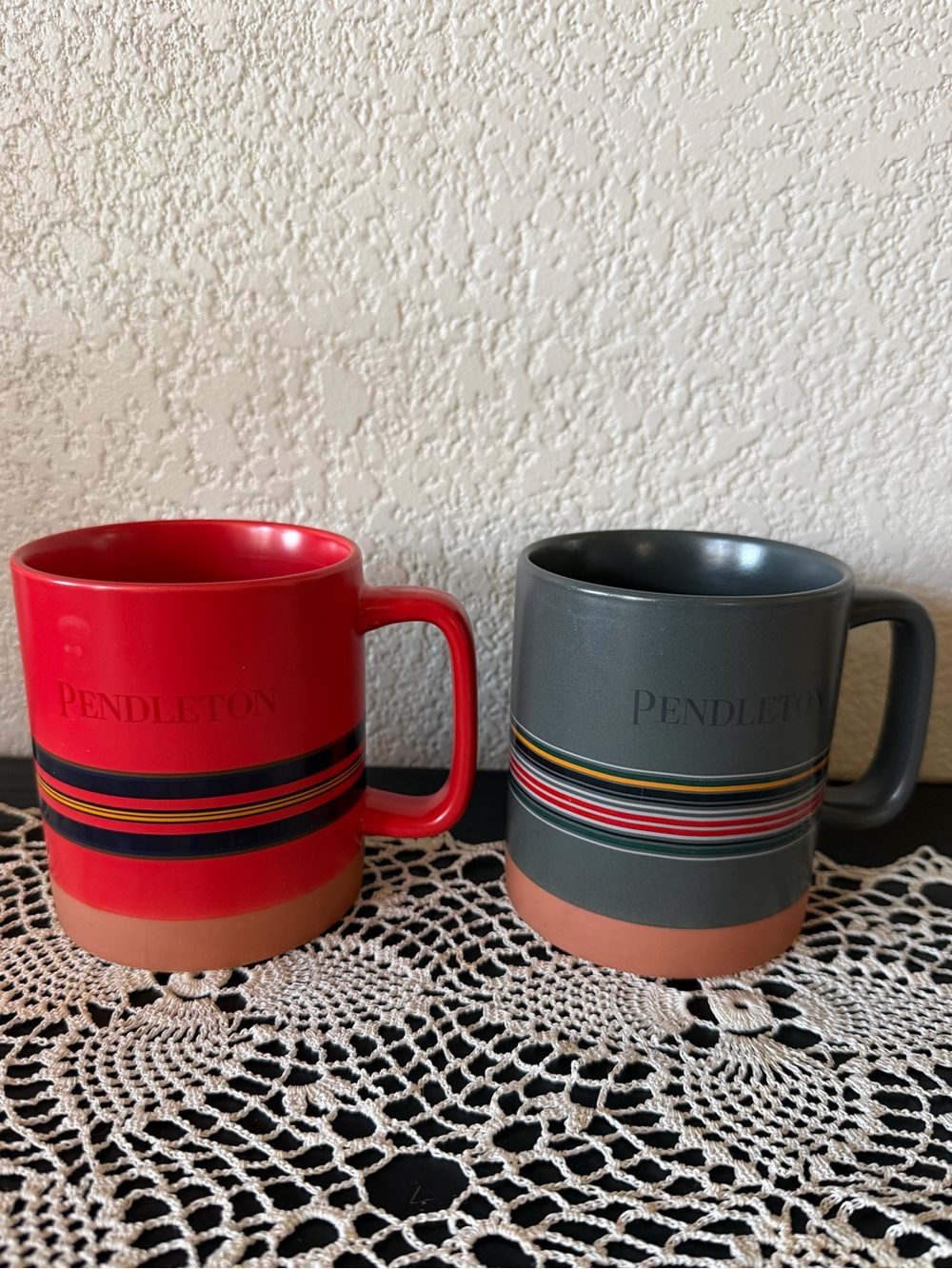 Pendleton Woolen Mills Red & Gray Green Mountain Stripe Mugs